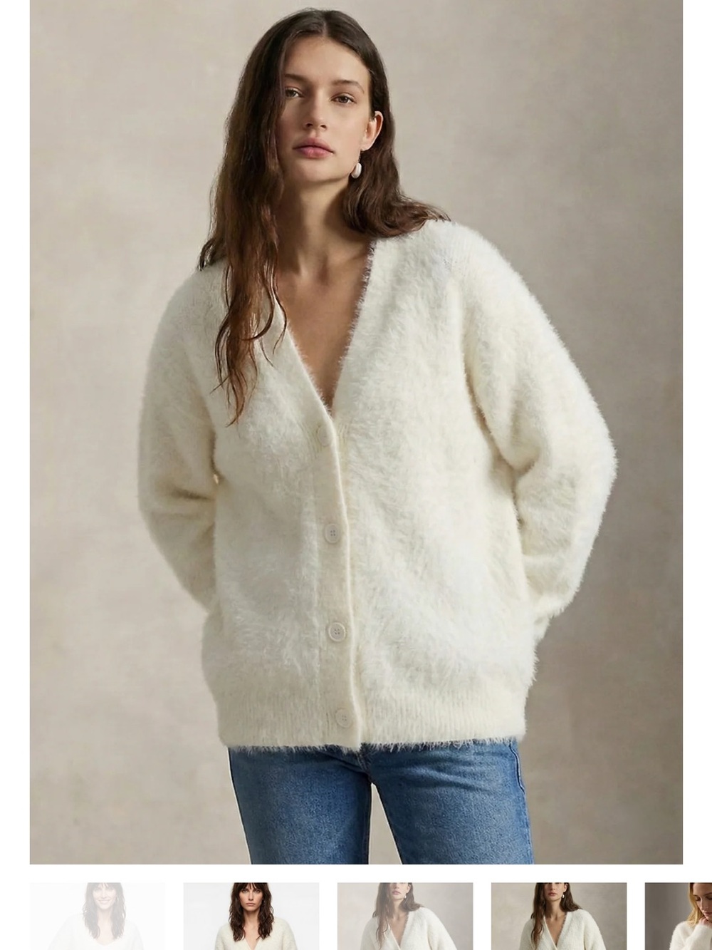 NWT Cozy V-Neck Cream Fuzzy Button-Front Cardigan
